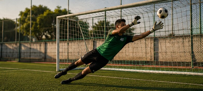 Portero volando para atajar el balón